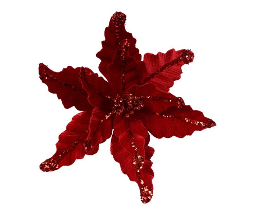 Velvet Poinsettia Flower on Wire – Christmas Red dia44cm