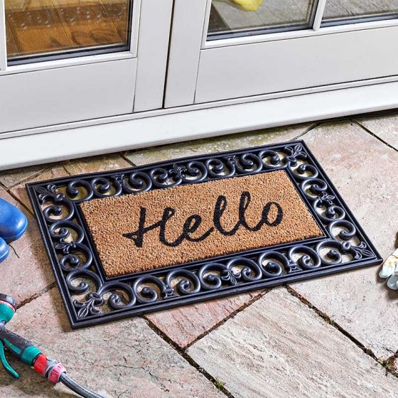 Hello 23x53cm coir doormat with slip-resistant backing, durable natural fibers, suitable for indoor/outdoor use - Keans