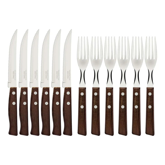 Tramontina Wooden Handle Steak Knives & Fork - 12pack - Image 2