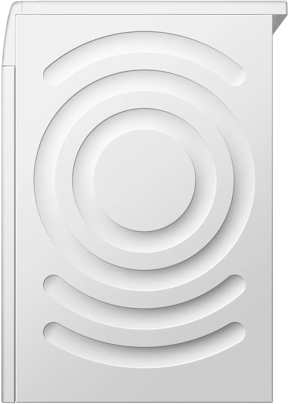 Side view of Bosch Series 8 10kg front loader washing machine showing circular sidewall design.