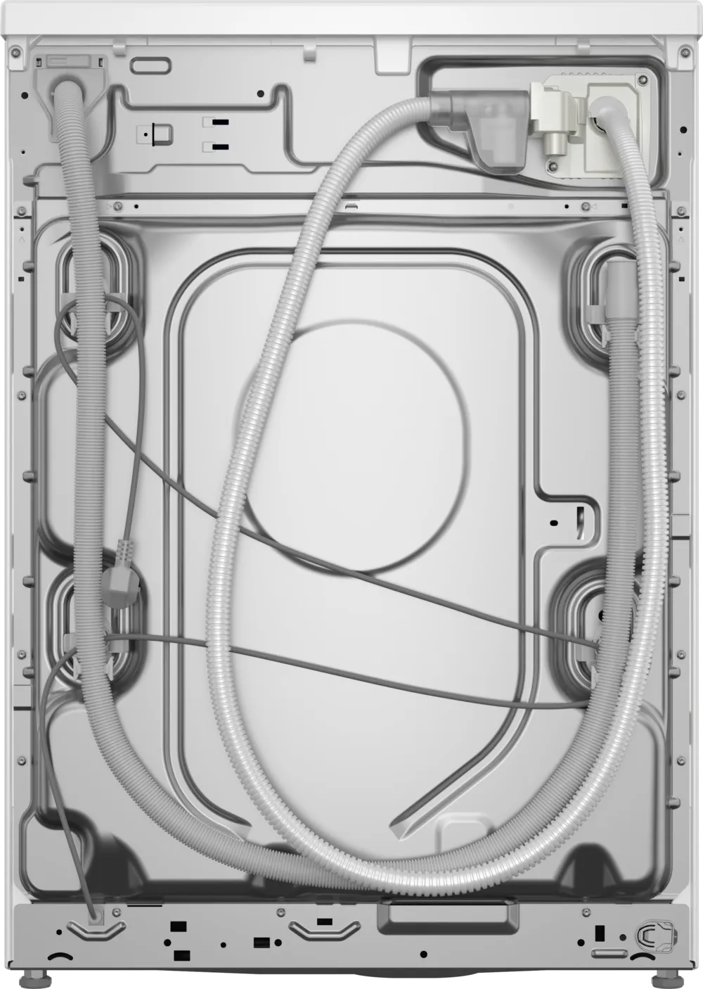 Back view of Bosch Series 8 10kg front loader washing machine showing hoses and metal panel.