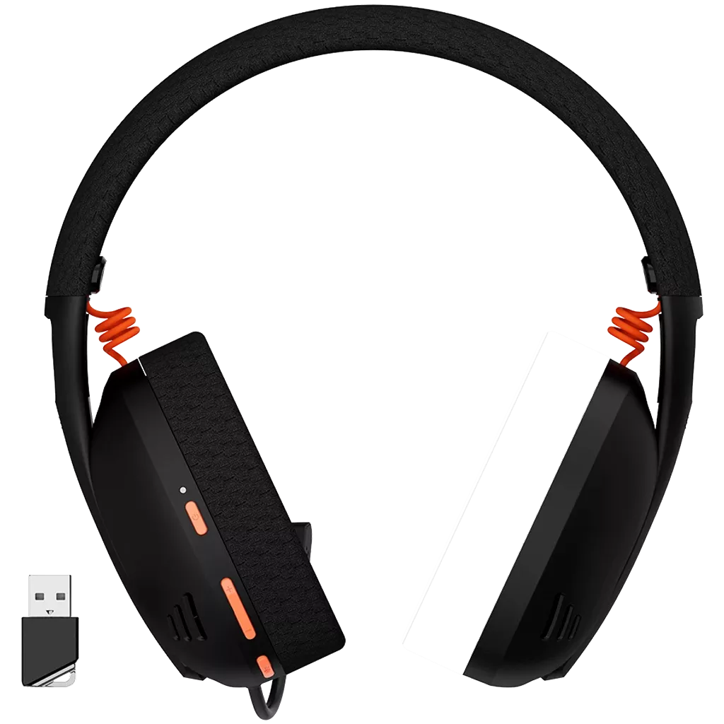 Canyon Gaming Headset Ego GH-13 Blk with black ear cushions, orange accents, and USB wireless adapter.