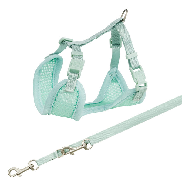 Junior Puppy Soft Harness M-L 36-50cm Mint, adjustable mesh nylon with 2m leash, durable comfort by Keans Claremorris