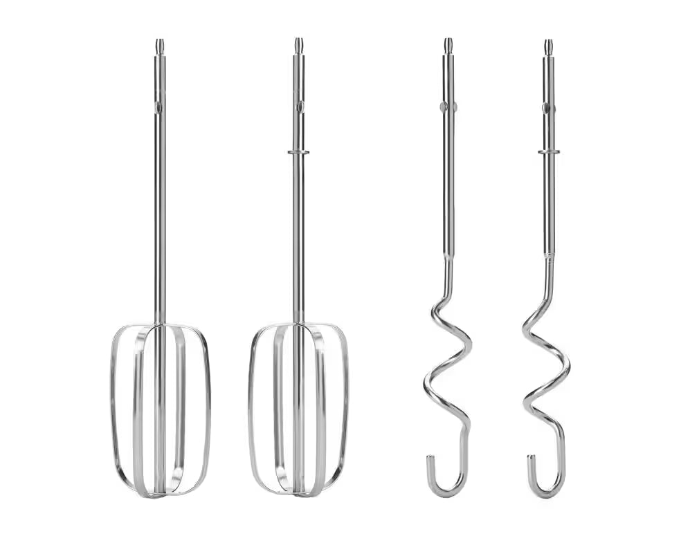 Two pairs of stainless steel beaters and dough hooks for Kenwood Autograph Hand Mixer QuickMix+ KAX950ME.