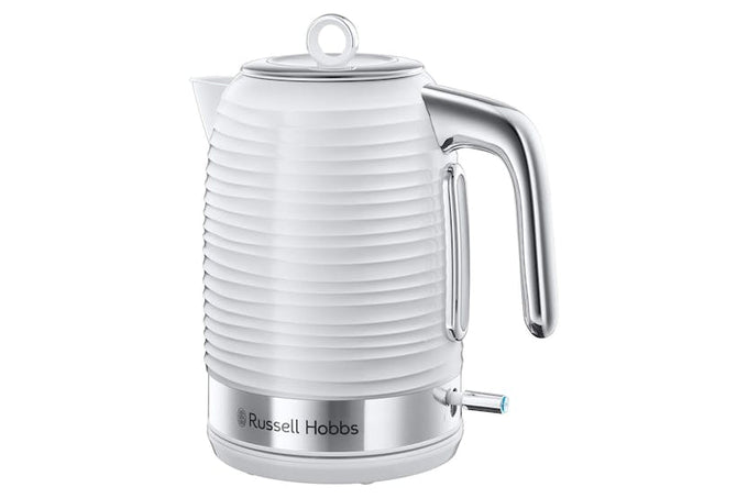 Russell Hobbs 1.7L White Electric Kettle with rapid boil, 360° base, anti-scale filter, water level indicator – Keans
