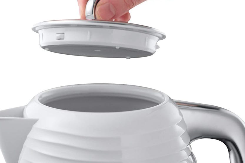 Russell Hobbs 1.7L Inspire Electric Kettle in White, Model 24360, fast boil, cordless, available at Keans Claremorris