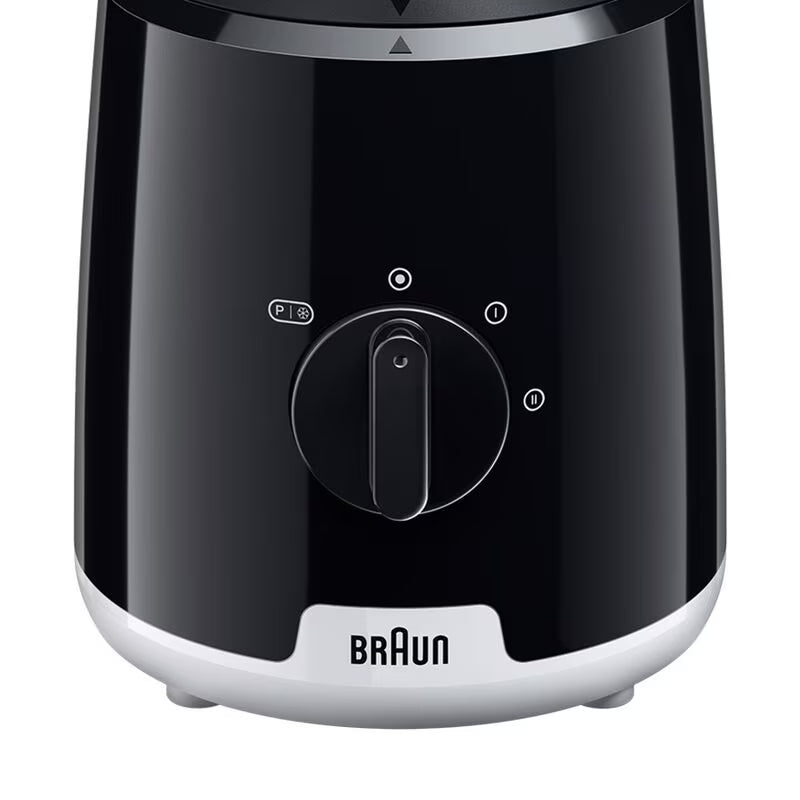 Close-up of Braun Power Blender JB1051BK control dial with speed settings on black base