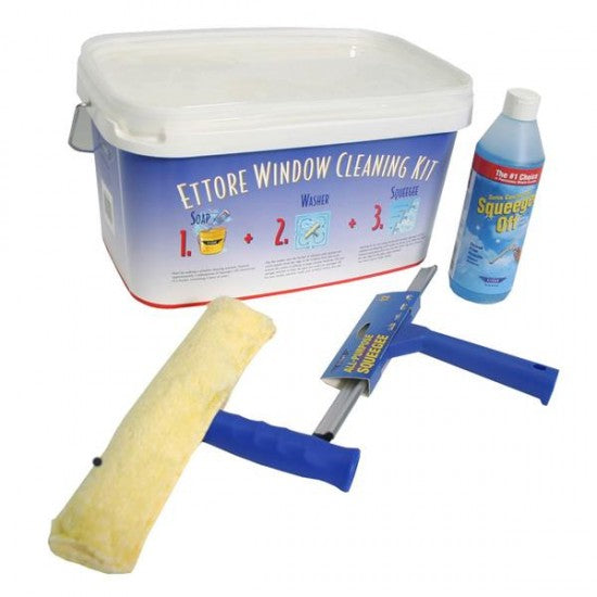 Ettore Bucket Kit with super concentrate squeegee solution, all-purpose squeegee, window washer, and bucket - Keans