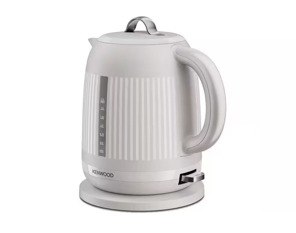 Kenwood Dawn Collection cream electric kettle with water level indicator and stainless steel handle on base