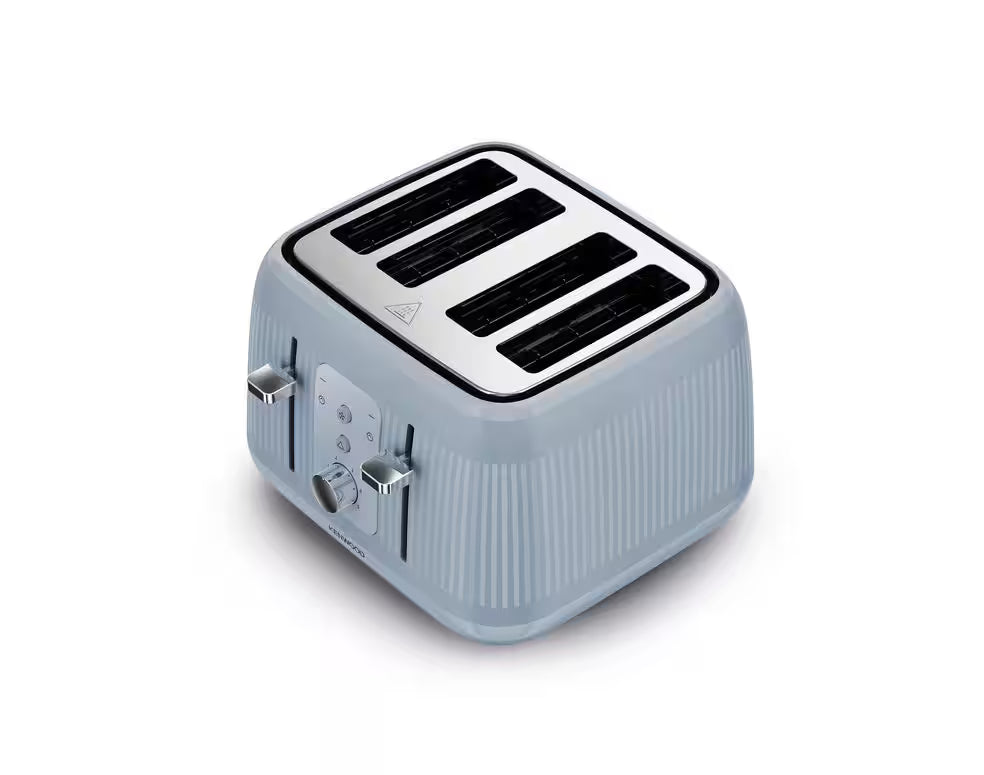 Kenwood Dawn Collection blue 4-slice toaster with ribbed sides and control panel on front