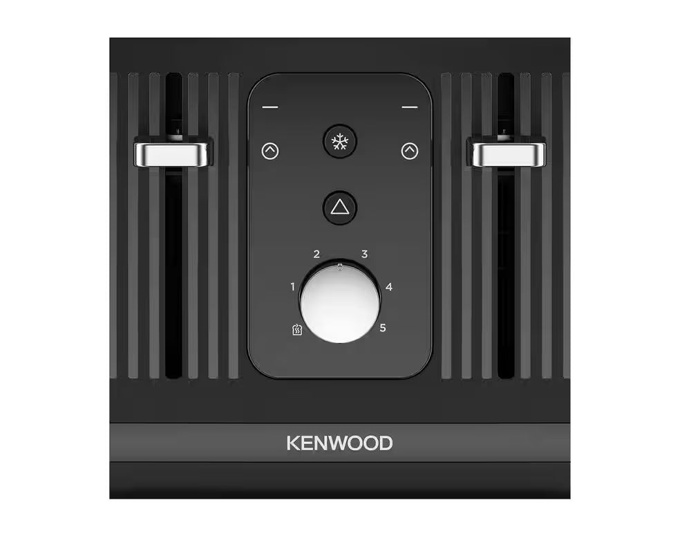 Top view of Kenwood Dawn Collection Black Toaster showing control panel with buttons and browning dial.