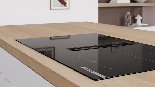 Bosch PVS811B16E Series 4 80cm induction hob with integrated ventilation system – available at Keans Claremorris
