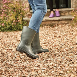 Green Half Wellingtons S8, lightweight waterproof PVC boots with chunky tread, ideal for garden and outdoor use - Keans
