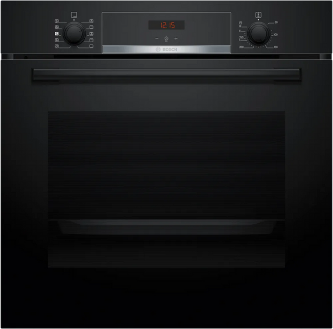 Bosch HQA534BB3B built-in black oven with steam function, 71L capacity, 8 heating modes, EcoClean, at Keans Claremorris.