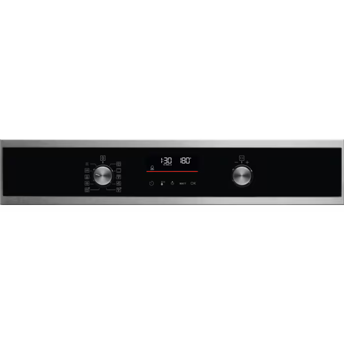Control panel of Electrolux 43L Compact Combi Oven with two knobs and digital display showing time and temperature.