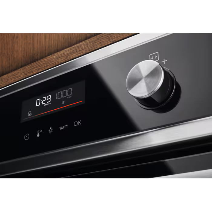 Close-up of Electrolux 43L Compact Combi Oven control panel showing digital timer and stainless steel dial