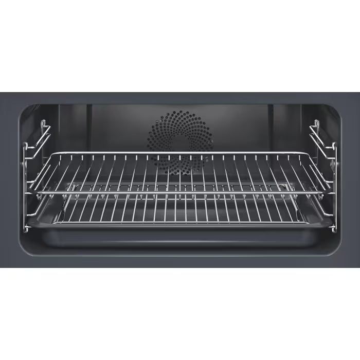 Interior view of Electrolux 43 Litre Compact Combi Oven showing wire rack and baking tray in black cavity