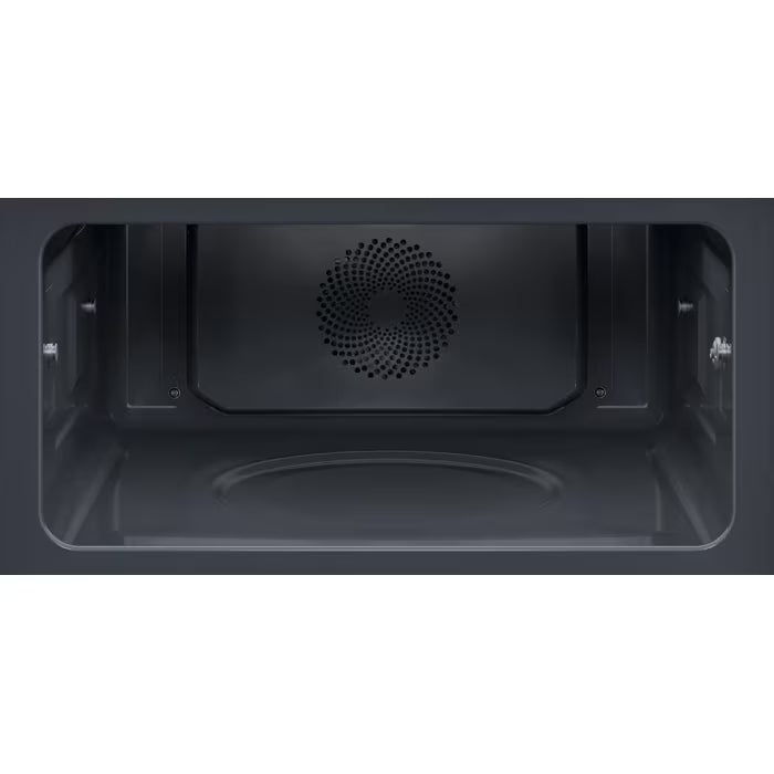 Interior view of the Electrolux 43 Litre Compact Combi Oven in black showing the fan and cooking cavity.