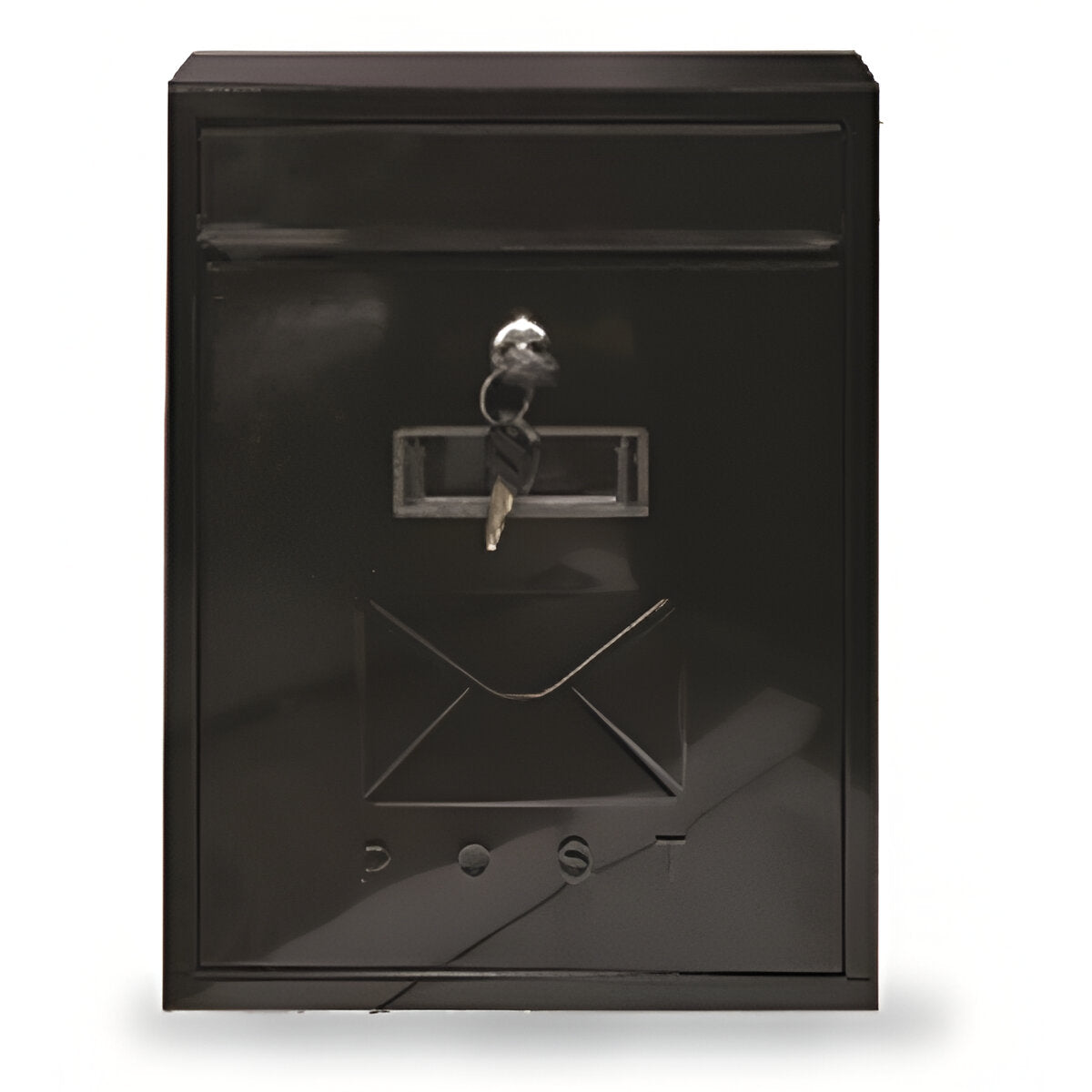 Manor Plain Black Steel Postbox with lockable front door, hinged rainproof letterflap, wall-mounted - Keans Claremorris