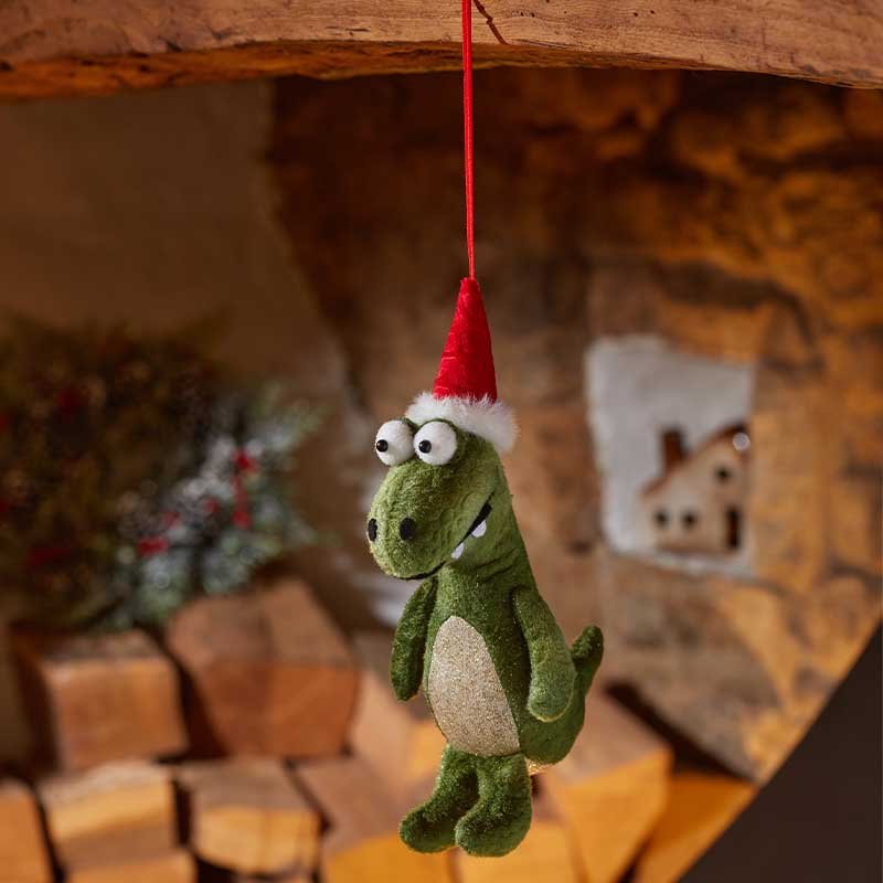 Green Dino Plush Hanging Christmas Decoration 20cm - Image 1