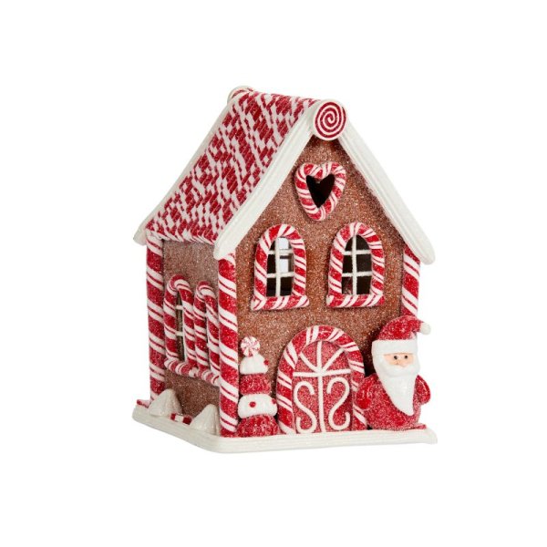 Gingerbread Santa CandyCabin Lighted 20cm