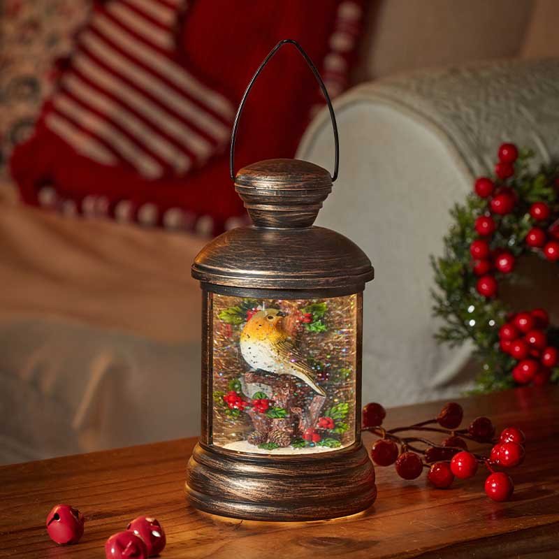 Snow/Robin Swirl LED Glitter Swirl Christmas Decoration - Image 1