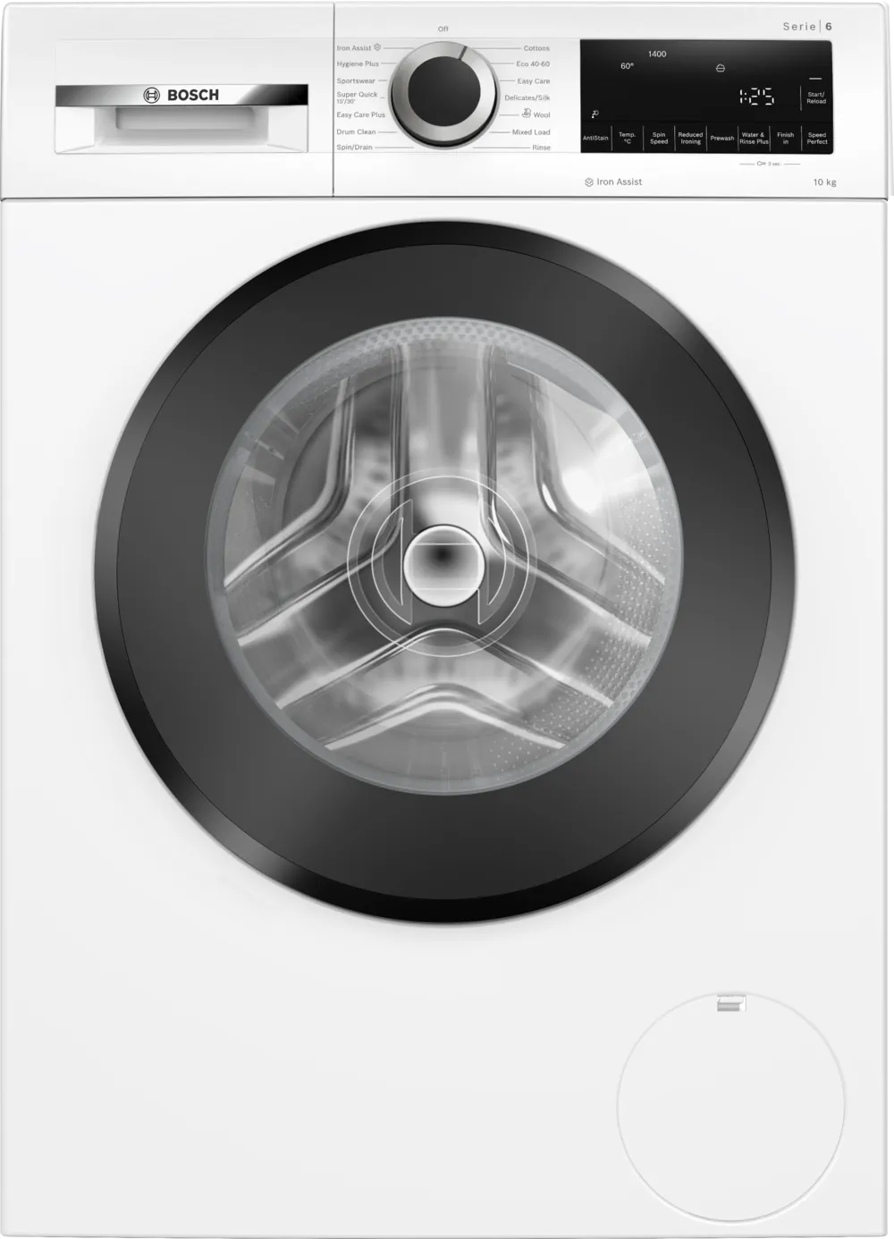 Bosch Series 6 WGG254Z1GB front-loading washing machine with large door, control dial, and digital display panel.