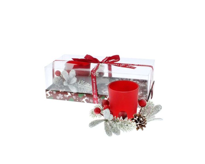 Tealight Candle Holders  Twin Red Berry -22cm 25470 - Image 1