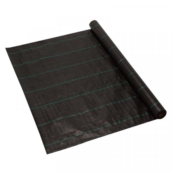 G50 Woven Anti-Weed Fabric 1m x 15m for garden weed control, durable and breathable, available at Keans Claremorris.