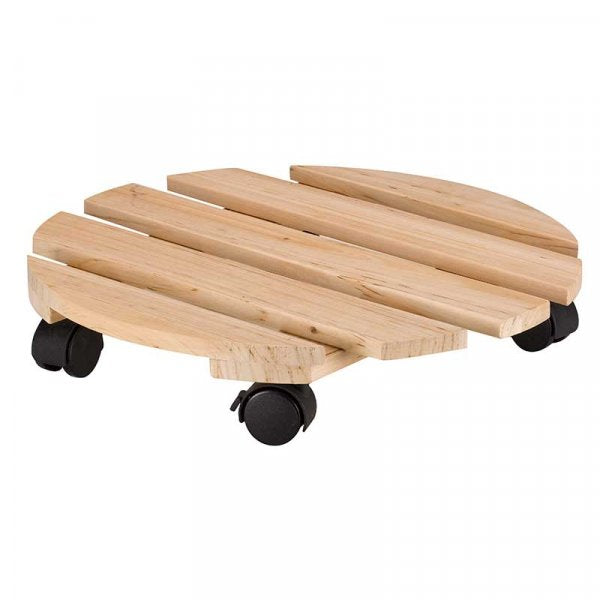 Wooden 30cm Woodland Pot Caddy with 4 wheels, braked wheel, supports up to 50kg, FSC certified timber – Keans Claremorris