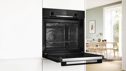 Bosch Series 4 built-in oven HQA574BB3B with steam function, sleek black design, available at Keans Claremorris.