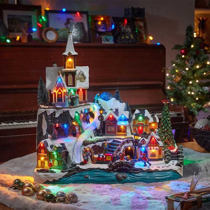 Christmas Heights Snow Scene with Music & Moving Ferris Wheel - Image 1