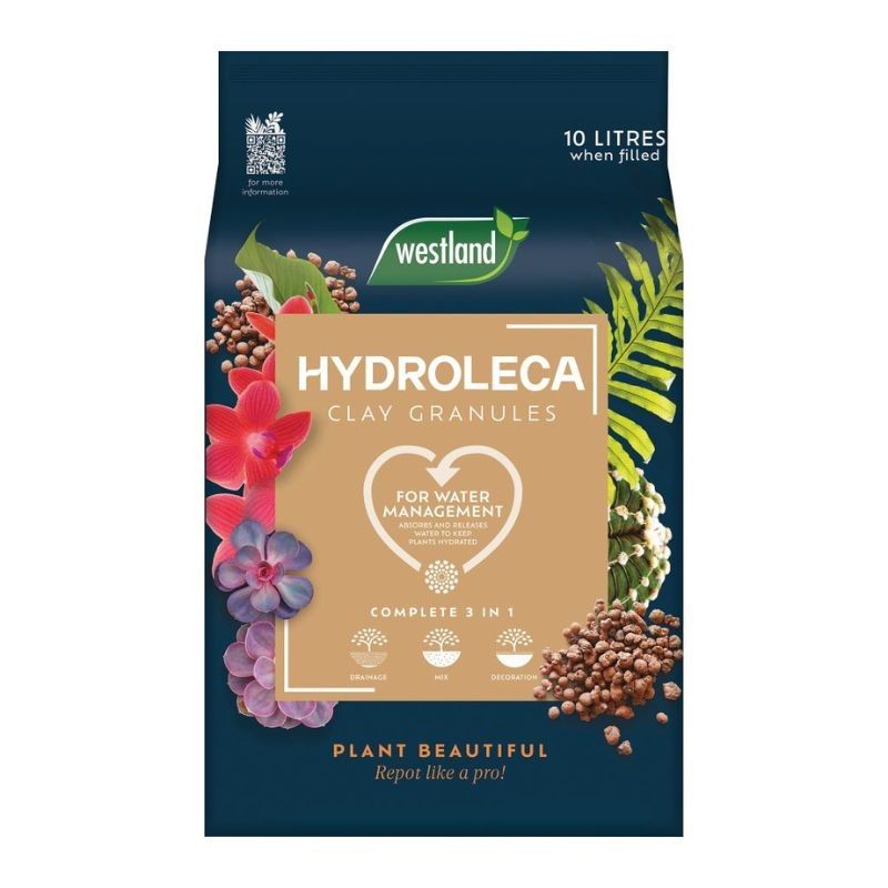 Westland Hydroleca 10L clay granules for slow water release, decorative pot topper, and over-watering protection – Keans