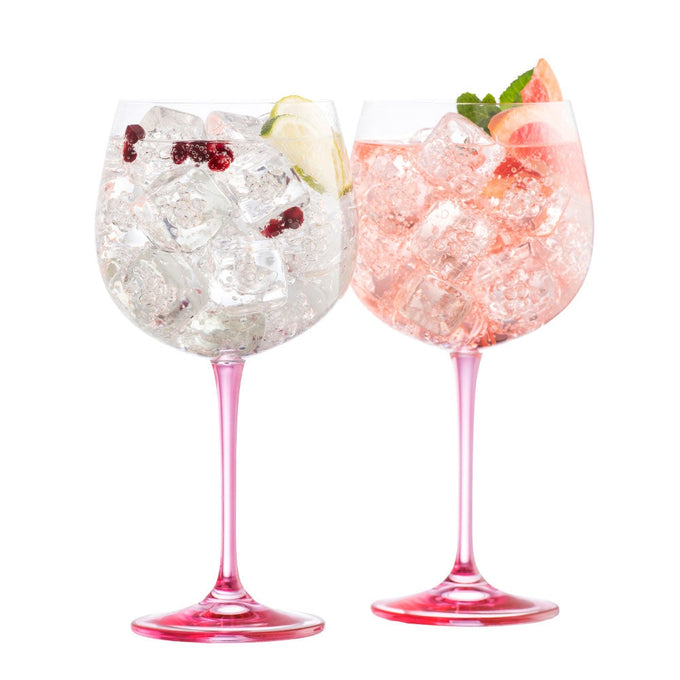 Set of 2 Galway Living Pink Gin and Tonic balloon glasses with pink stems in gift box – Keans Claremorris