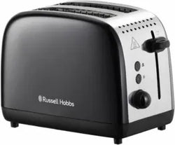 Russell Hobbs 2 Slice Toaster in black stainless steel with long slots, 6 browning settings, lift & look, bun warmer – Keans