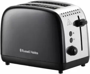 Russell Hobbs 2 Slice Toaster in black stainless steel with long slots, 6 browning settings, lift & look, bun warmer – Keans