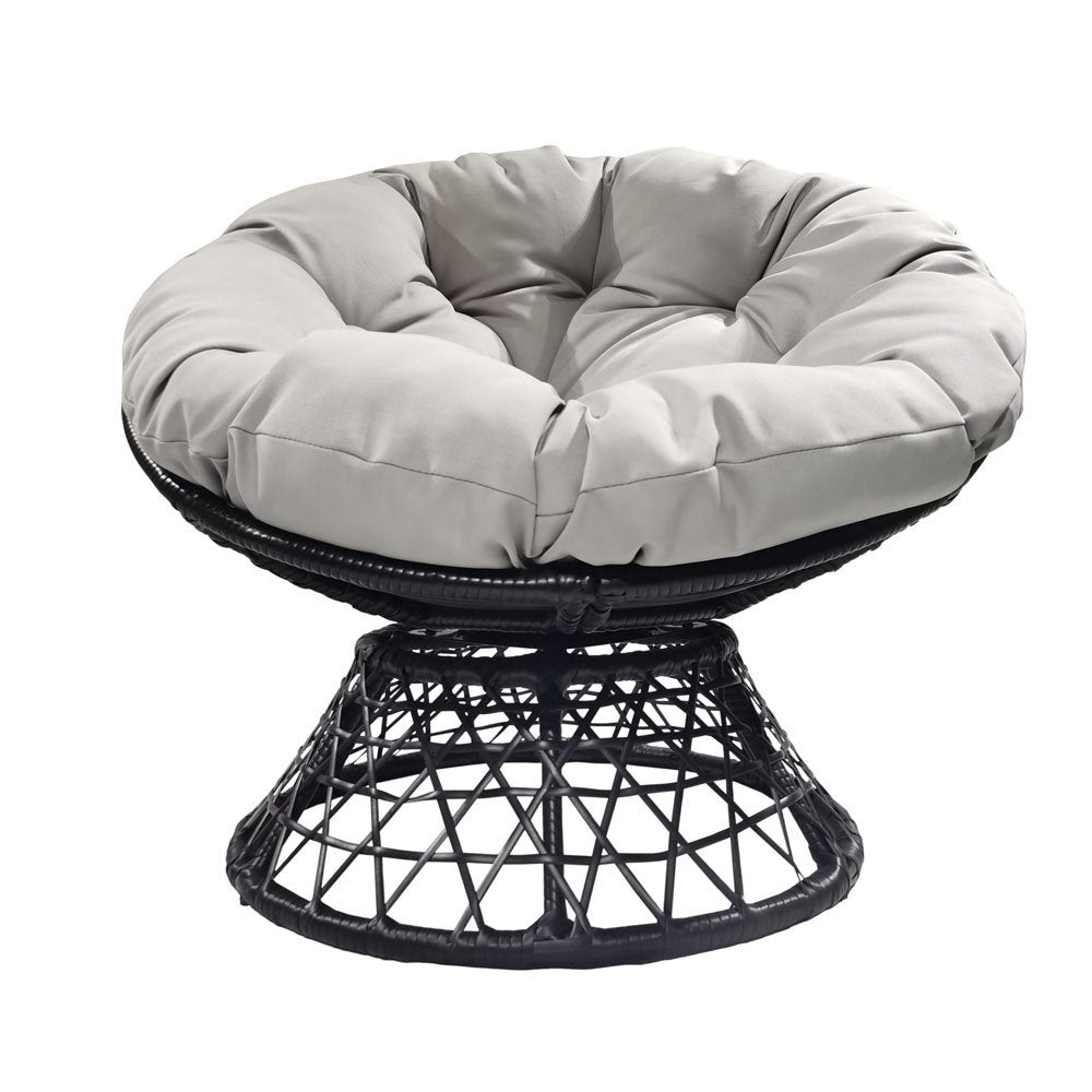 Leisure Rolling Chair in black with taupe cushion, W92xH80cm, 67cm base diameter – Keans Claremorris.