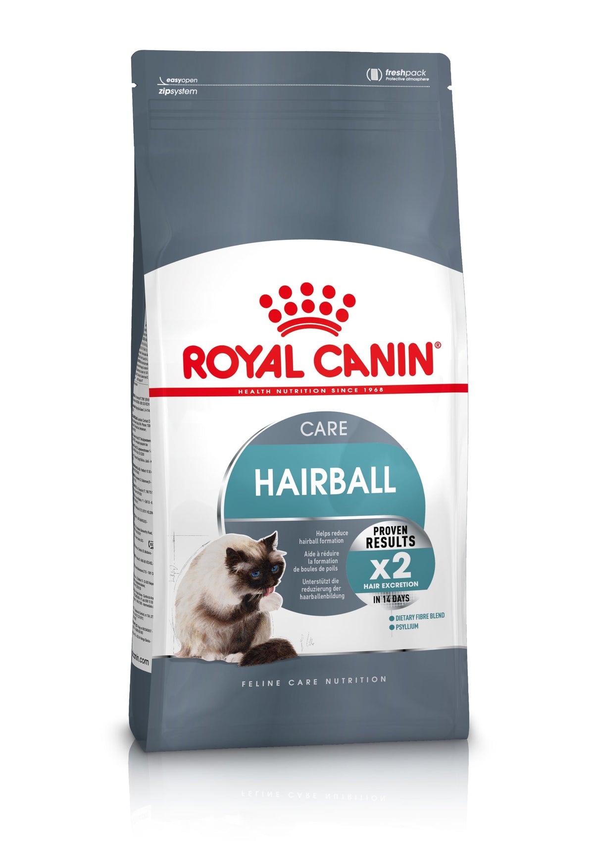 Royal Canin Hair & Skin Cat Food 2kg for hairball control with psyllium fibers – available at Keans Claremorris.