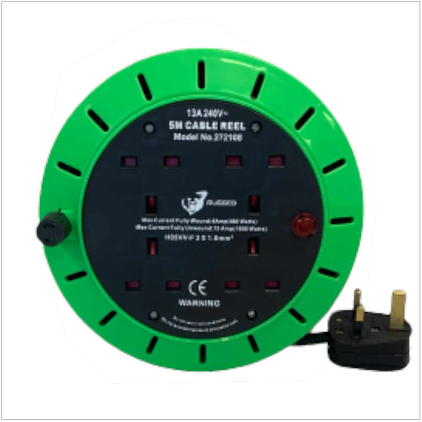 5 Mtr 13A 4 Socket Cassette Reel power extension cable, durable and versatile – available at Keans Claremorris.