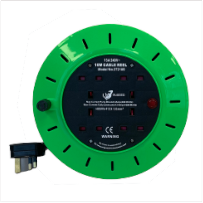 10m 13A 4 Socket Green Cassette Reel with Power Indicator, 240V, 360W Unwound – Keans Claremorris