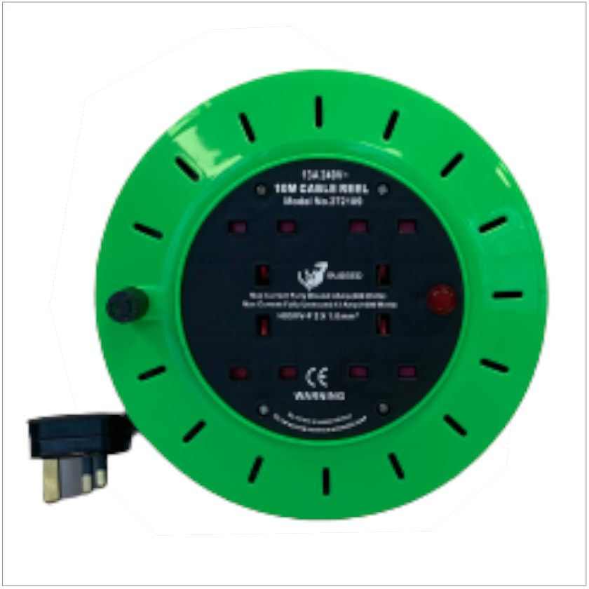 10m 13A 4 Socket Green Cassette Reel with Power Indicator, 240V, 360W Unwound – Keans Claremorris