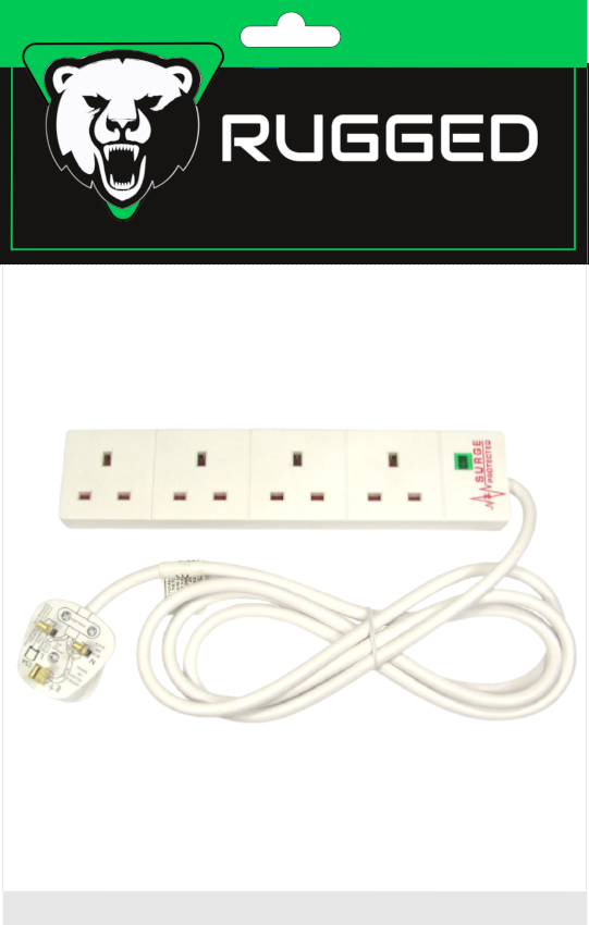 4 Way 2m Surge Protect Extension Lead Rugged with durable casing for multiple devices - Keans Claremorris