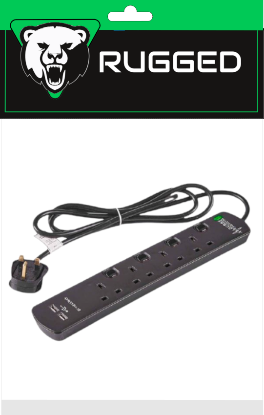 4 Way 2m Extension Socket with 2 USB Ports for Charging - Keans Claremorris