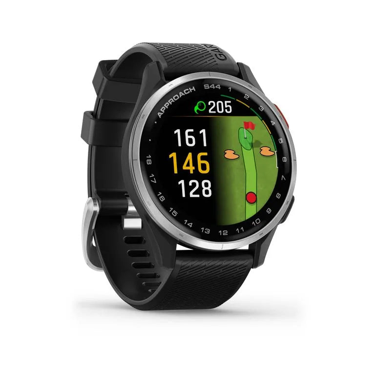 Garmin Approach S44 golf watch with black silicone strap, model 010-03009-00, available at Keans Claremorris.