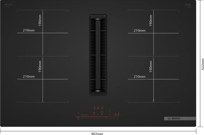 Bosch Series 6 80cm Induction Hob with Recirculated Extractor Matt Black PVQ81AH26E - Image 10