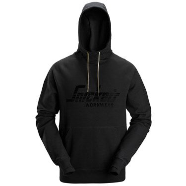 Black Snickers 2894 Logo Hoodie with front kangaroo pocket, adjustable hood, and subtle logo on chest.