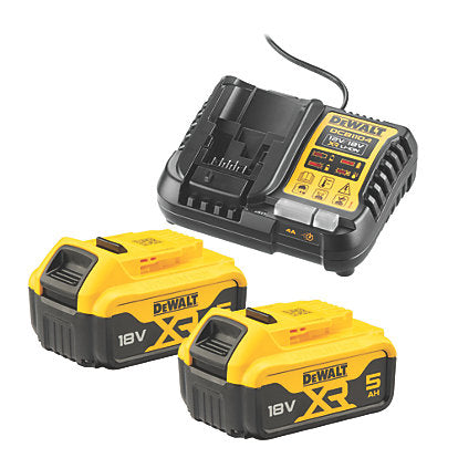 DeWalt 18V battery charger with two 5.0Ah XR Li-ion batteries for Twin Nailer Kit DCK246P2.