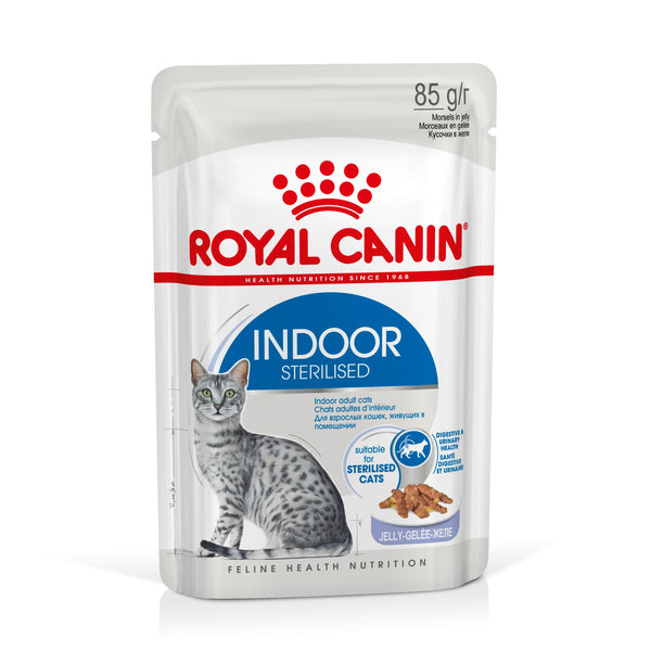 Royal Canin Indoor Care Cat Pouch 85g, Jelly formula for neutered indoor cats, supports digestion & urinary health – Keans