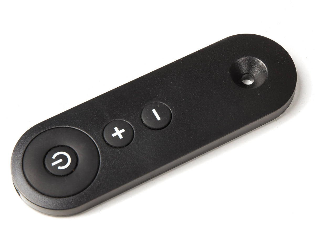 Black remote control with power, plus, and minus buttons for AbarQs fitness BZ-38.00 treadmill walking pad