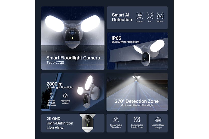 TP-Link Tapo C720 Smart Floodlight Camera with motion detection and night vision - available at Keans Claremorris